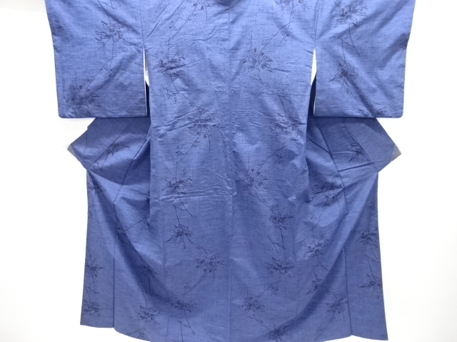 草花模様織り出し手織り紬着物(内袖付き)